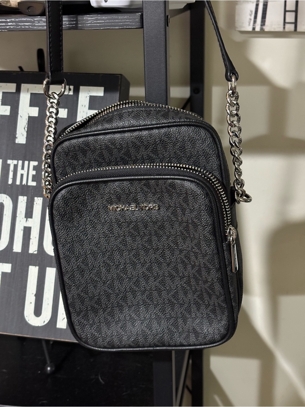 MICHAEL KORS Black Logo-Print Chain Strap Crossbody